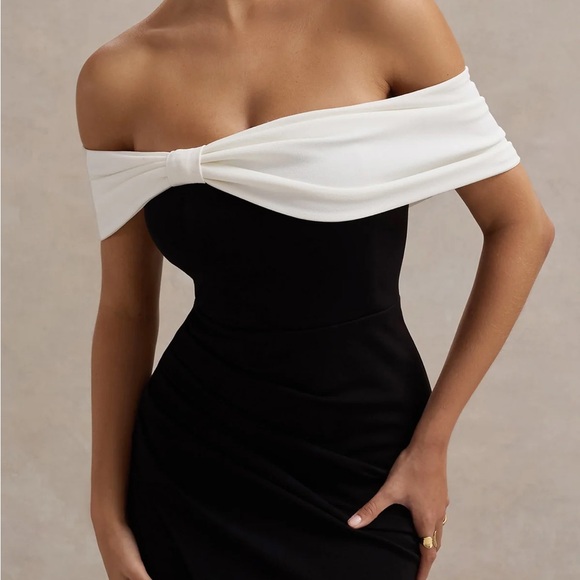 Eva Bardot Bow Club L London Strapless Black and White Dress - Picture 3 of 8